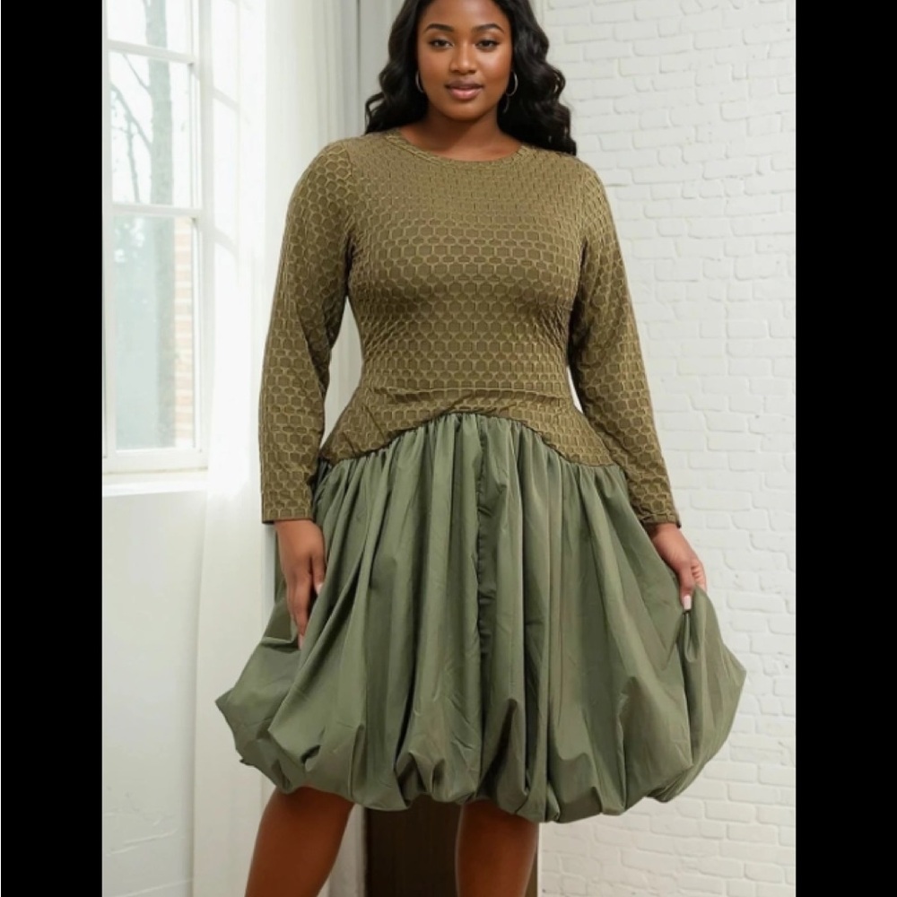 Olive Green Women's Bubble Dress